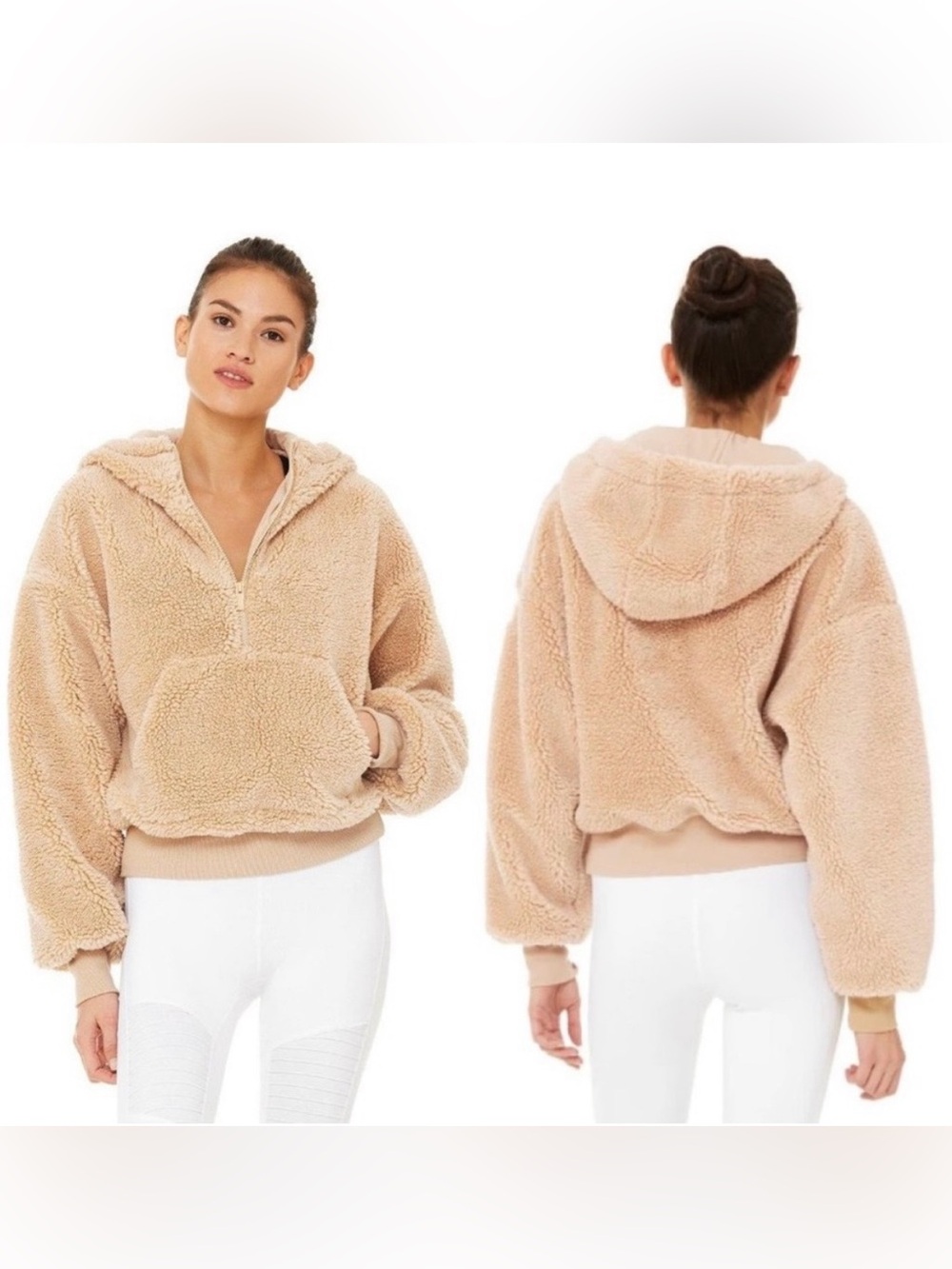 ALO Yoga Streetside Half Zip Hoodie Pullover Sherpa Camel Medium